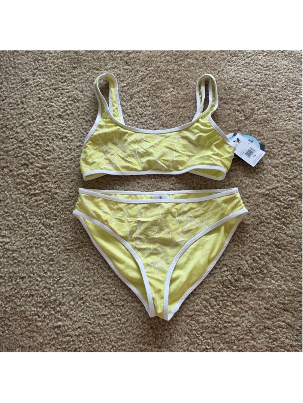 Volcom Girls Yellow White Tropical Floral Bikini Set Size 14
